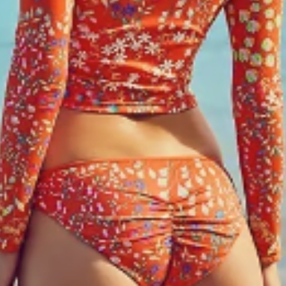 New Cynthia Rowley x Free People Ruched Reef S M L Orange Floral MidRise Bottoms - Picture 11 of 11